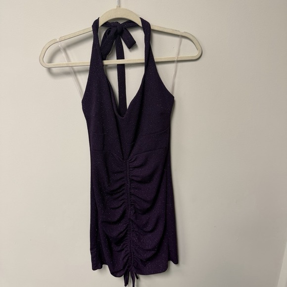 Jacaranda Dresses & Skirts - Jacaranda Purple Sparkle Large Mini Halter Bodycon Ruched Cocktail Club Dress